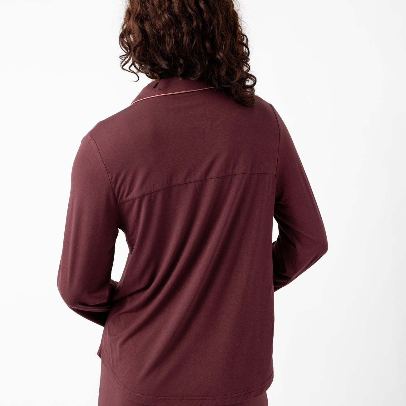 Burgundy@woman wearing burgundy cozy earth pajamas