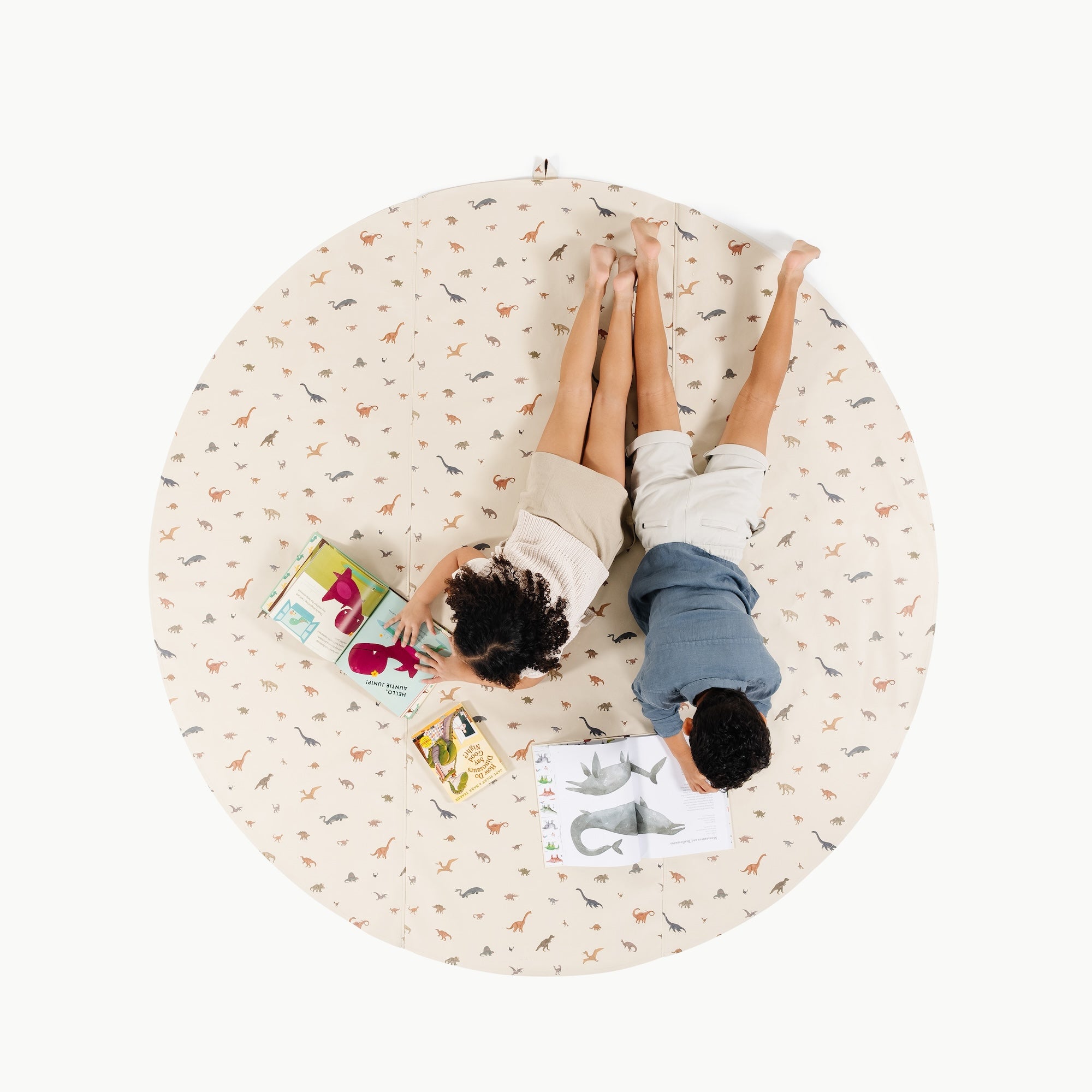 Dinosauria / Circle@overhead of kids laying on mat