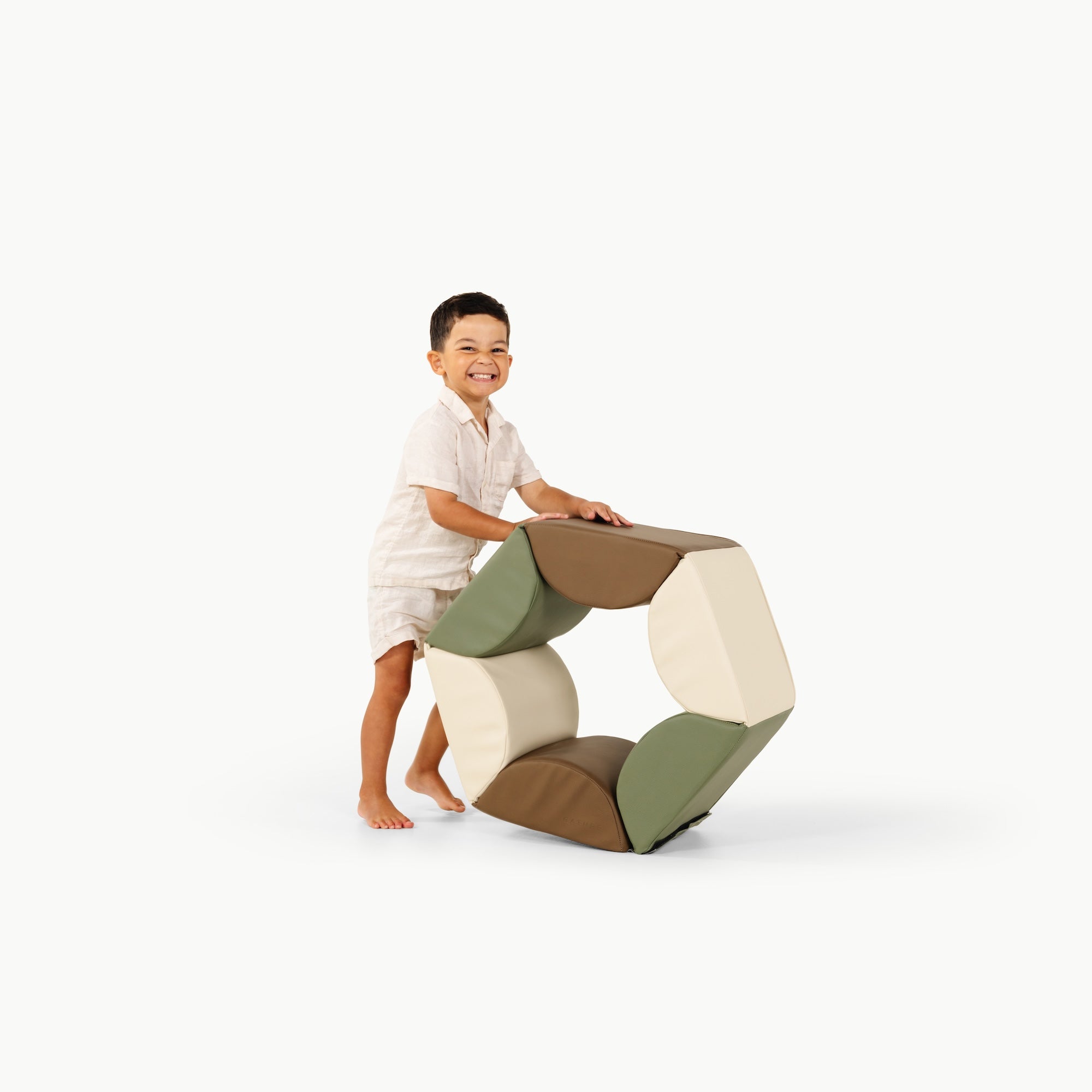 Espresso • Ivory • Thyme@little boy playing with the hex hopper