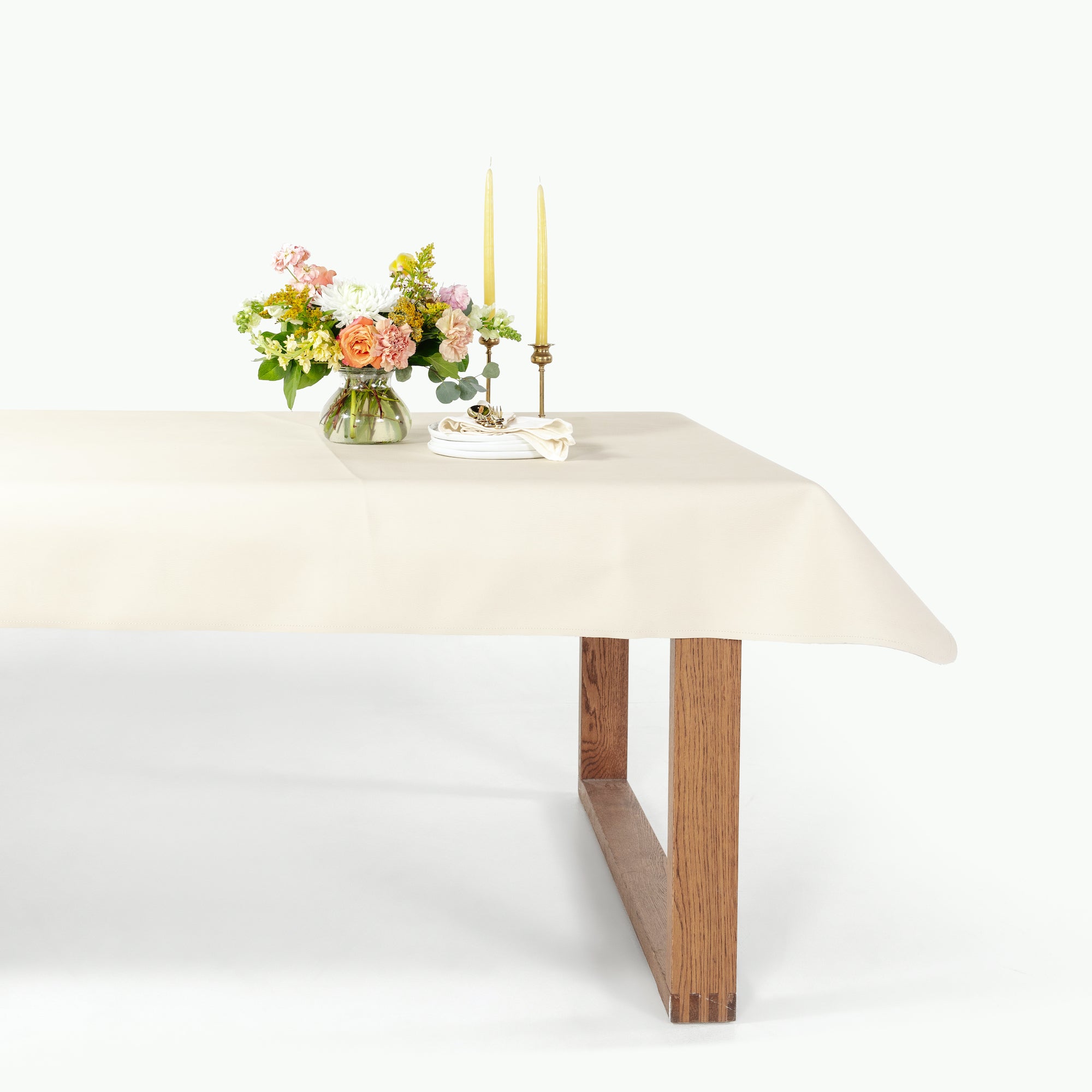 Camel • Ivory (on sale)@camel/ivory tablecloth on a table