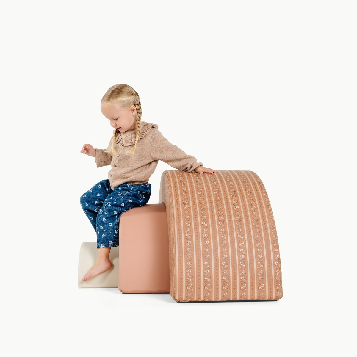 Floral Stripe • Adobe • Ivory@little girl playing on arc playset