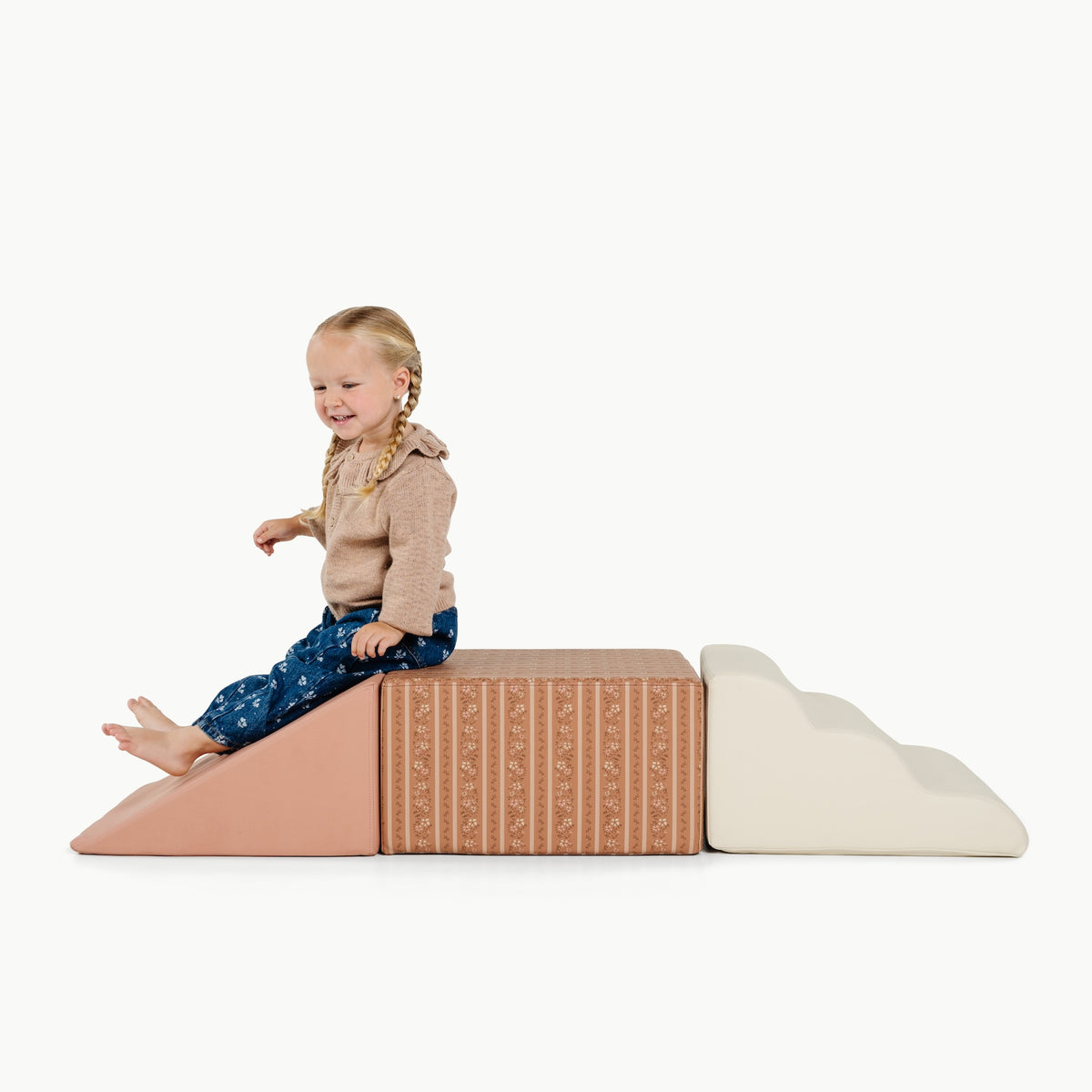 Floral Stripe • Adobe • Ivory@little girl playing on mini climber