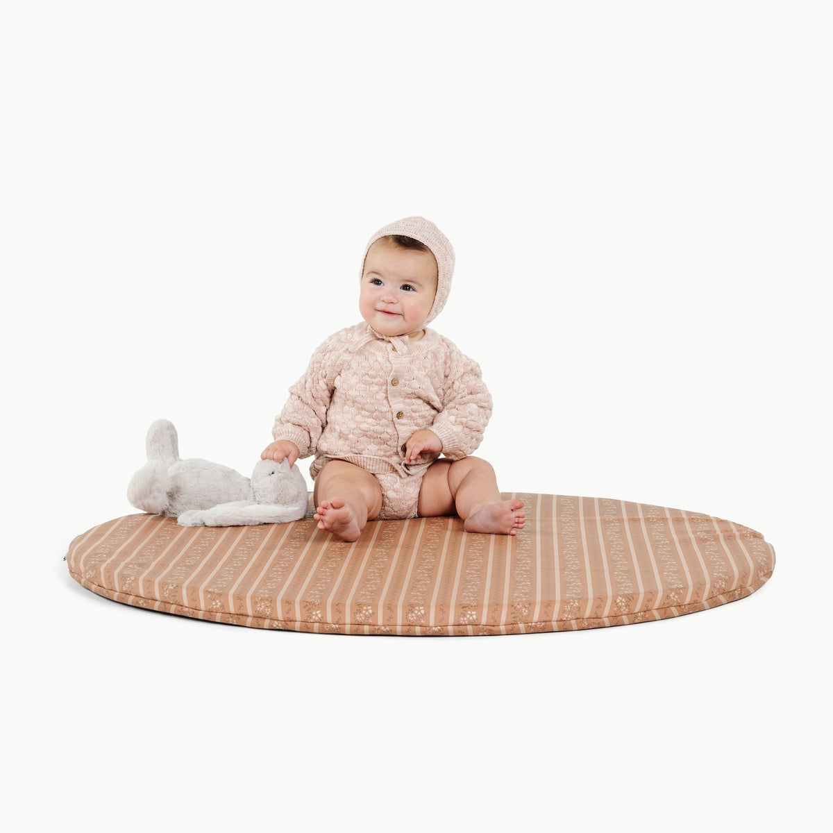 Floral Stripe@baby playing on mini padded mat