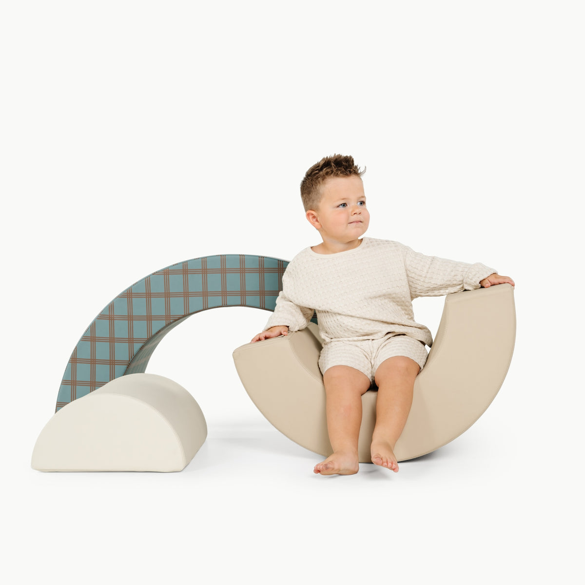 Rustic Plaid • Millet • Ivory@little boy playing on arc playset