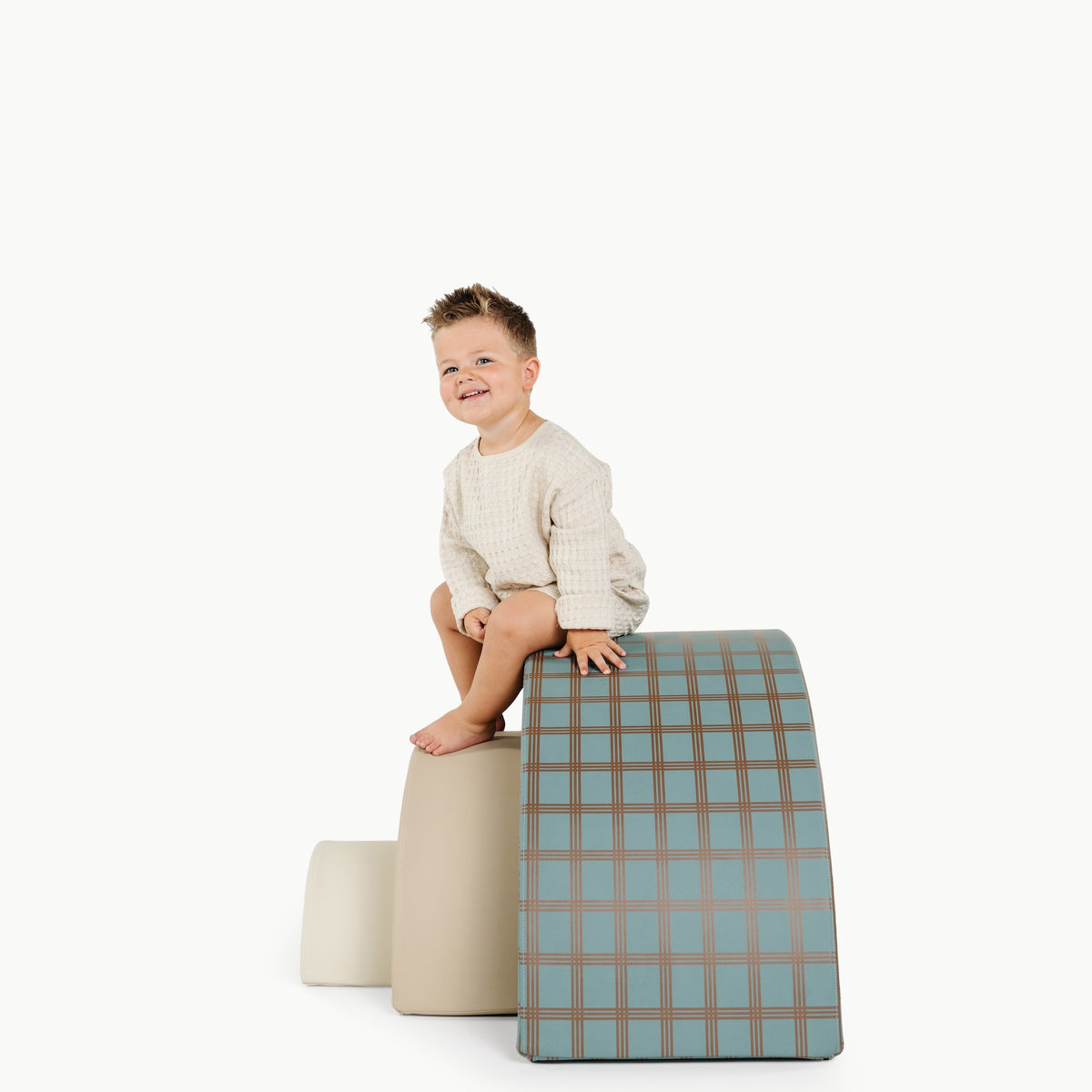Rustic Plaid • Millet • Ivory@little boy playing on arc playset