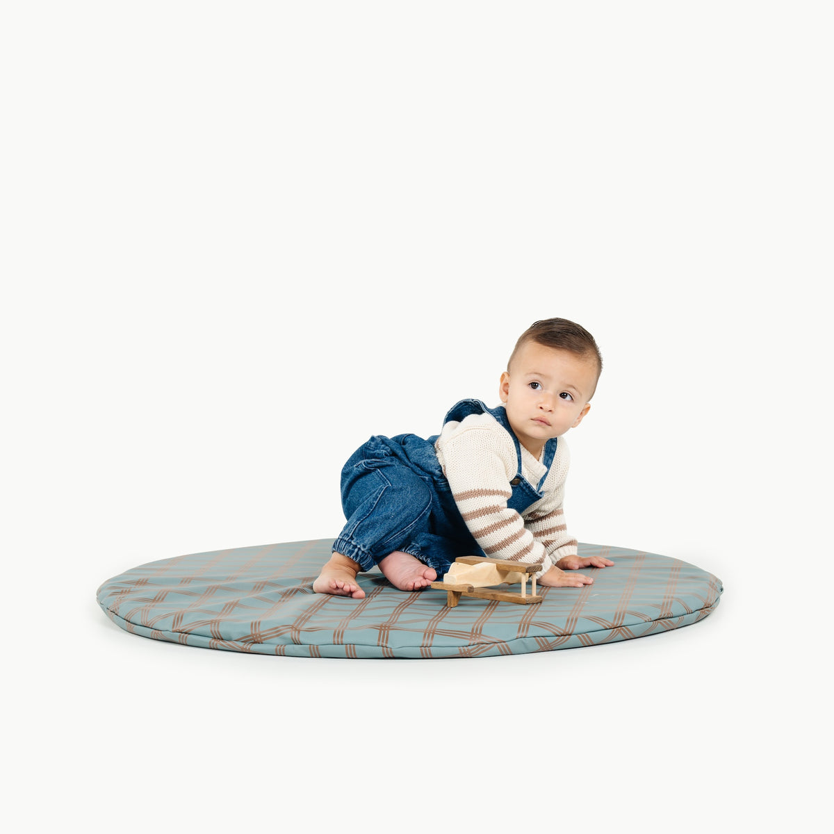 Rustic Plaid@little boy playing on padded mini