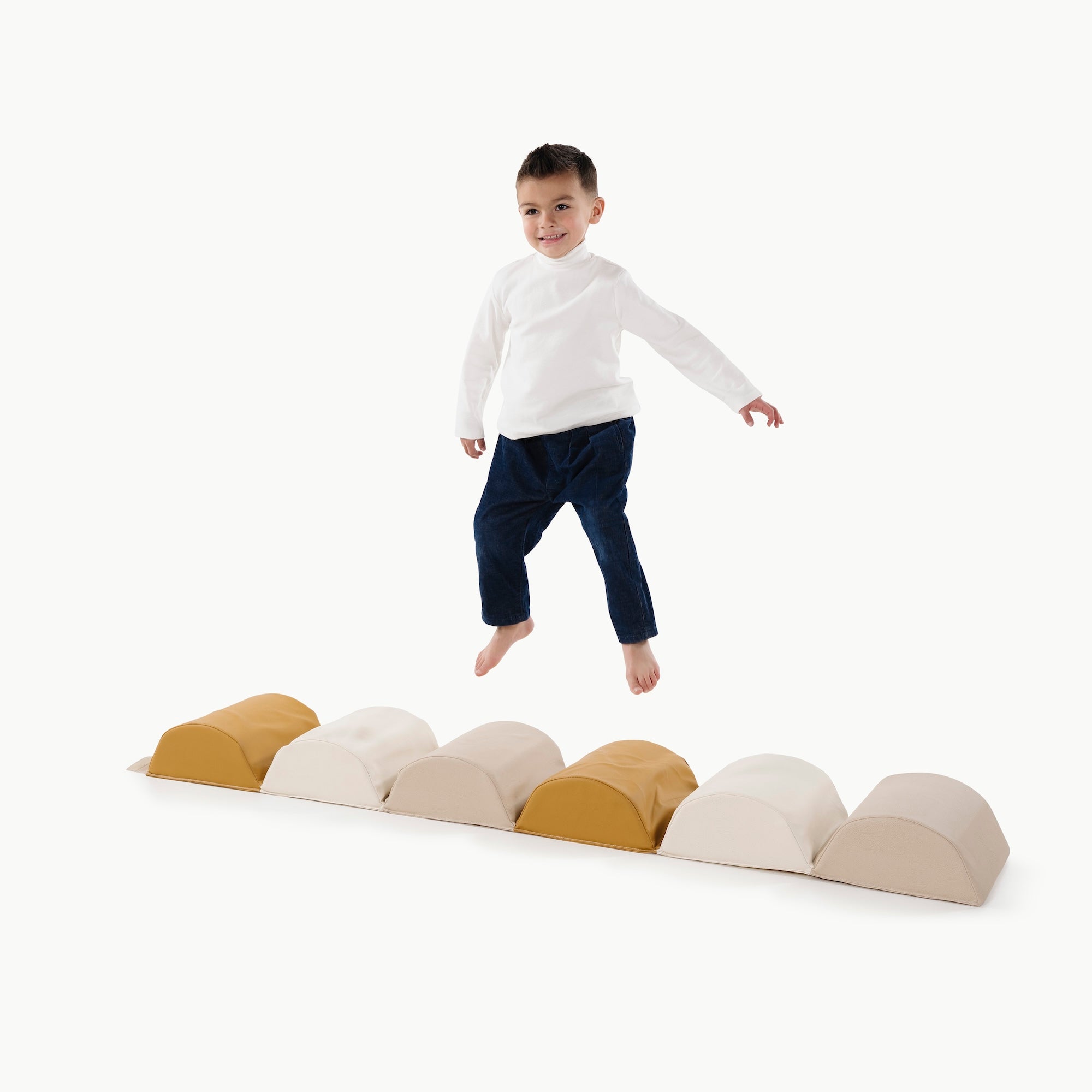 Ivory • Millet • Saffron@little boy playing with the hex hopper