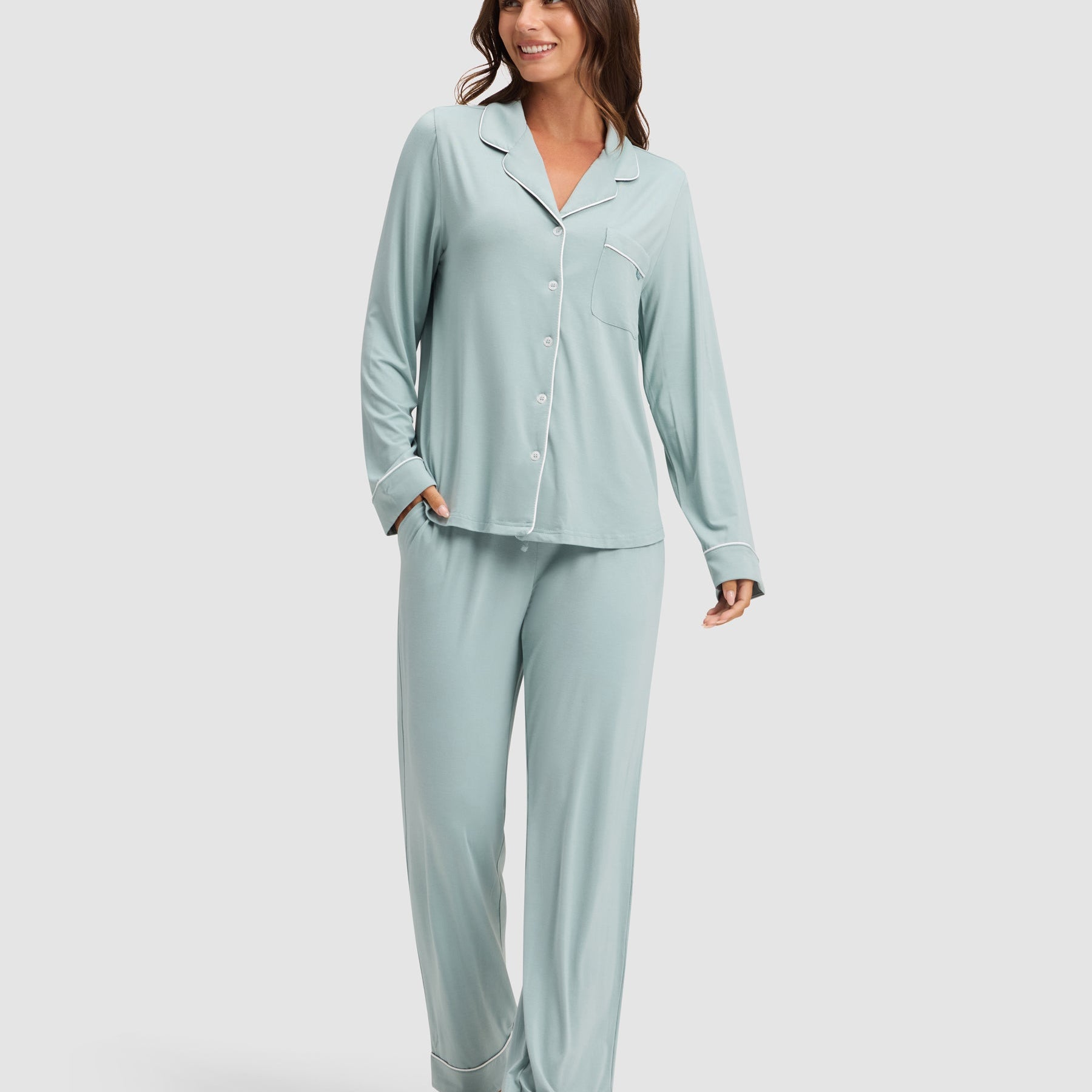 Brook@woman wearing brook cozy earth pajamas