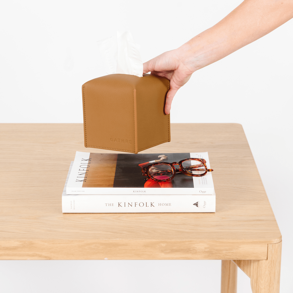 Camel (on sale)@Camel Tissue Box Cover on table with books