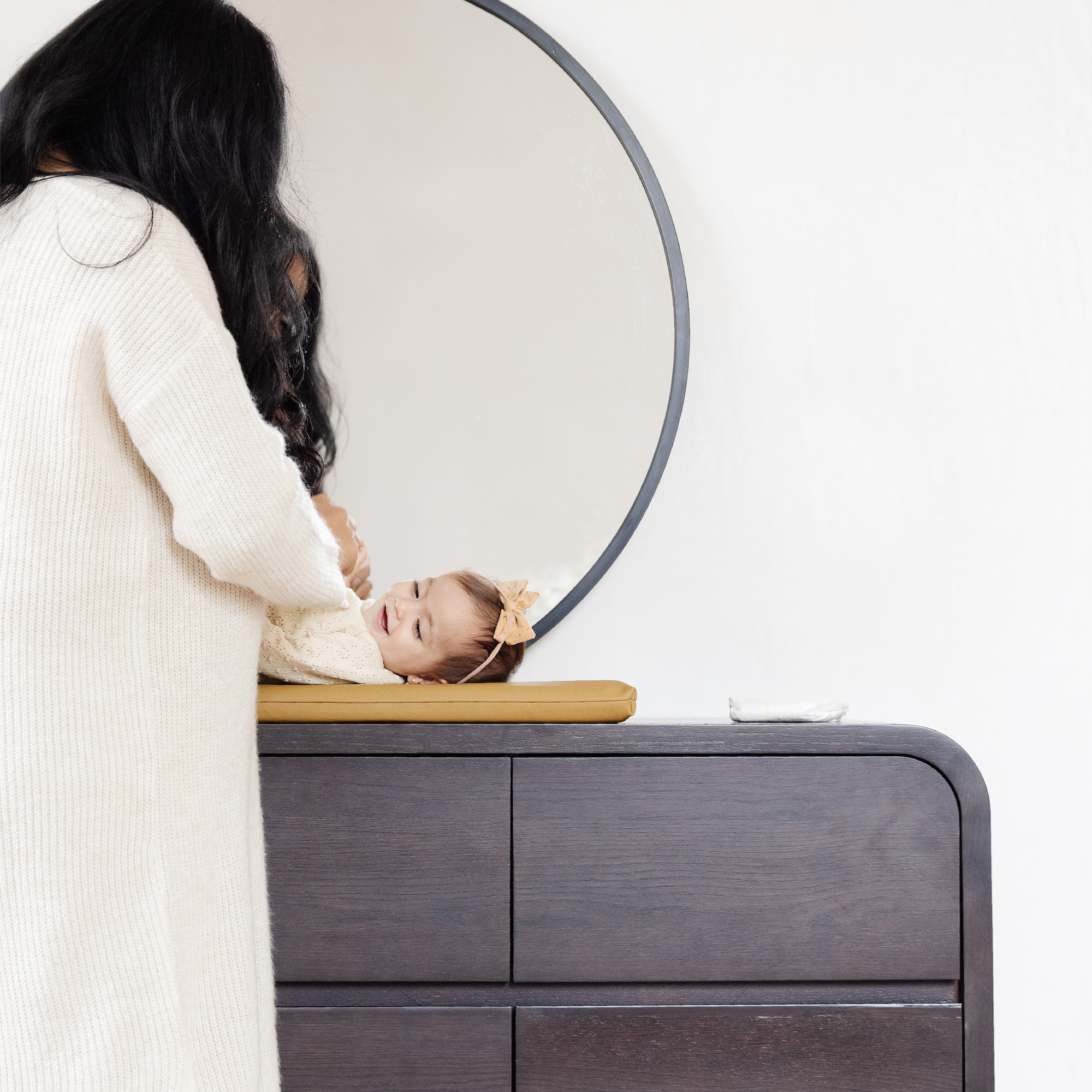 Ochre (on sale)@Baby laying on Ochre Padded Micro+