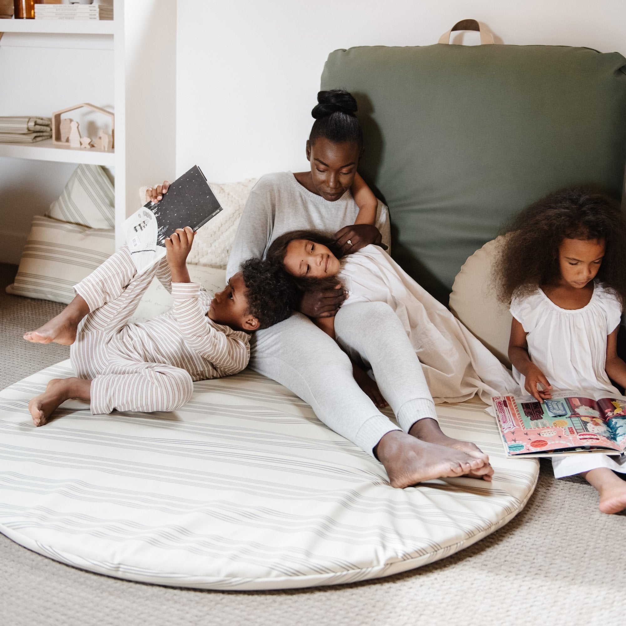 Pencil Stripe (on sale)@family reading on pencil stripe padded midi circle