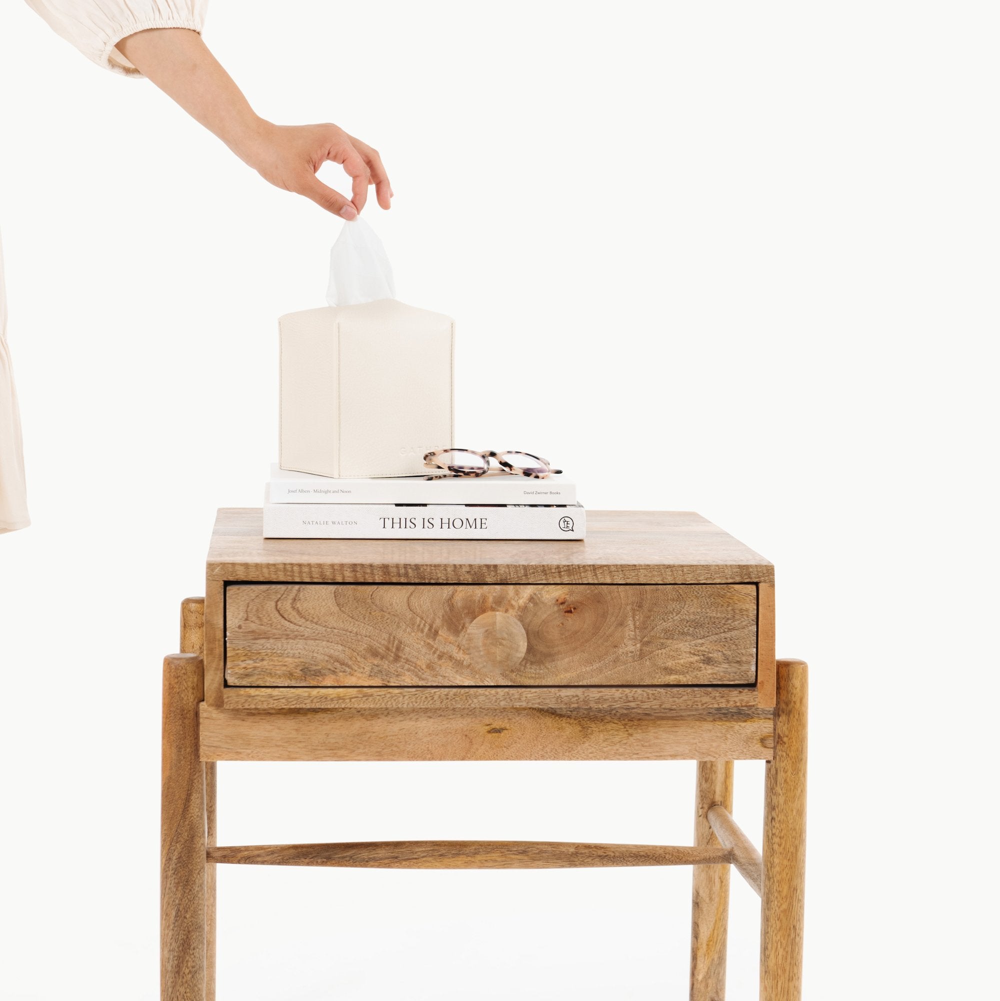 Ivory (on sale)@Ivory Tissue Box Cover on table with books