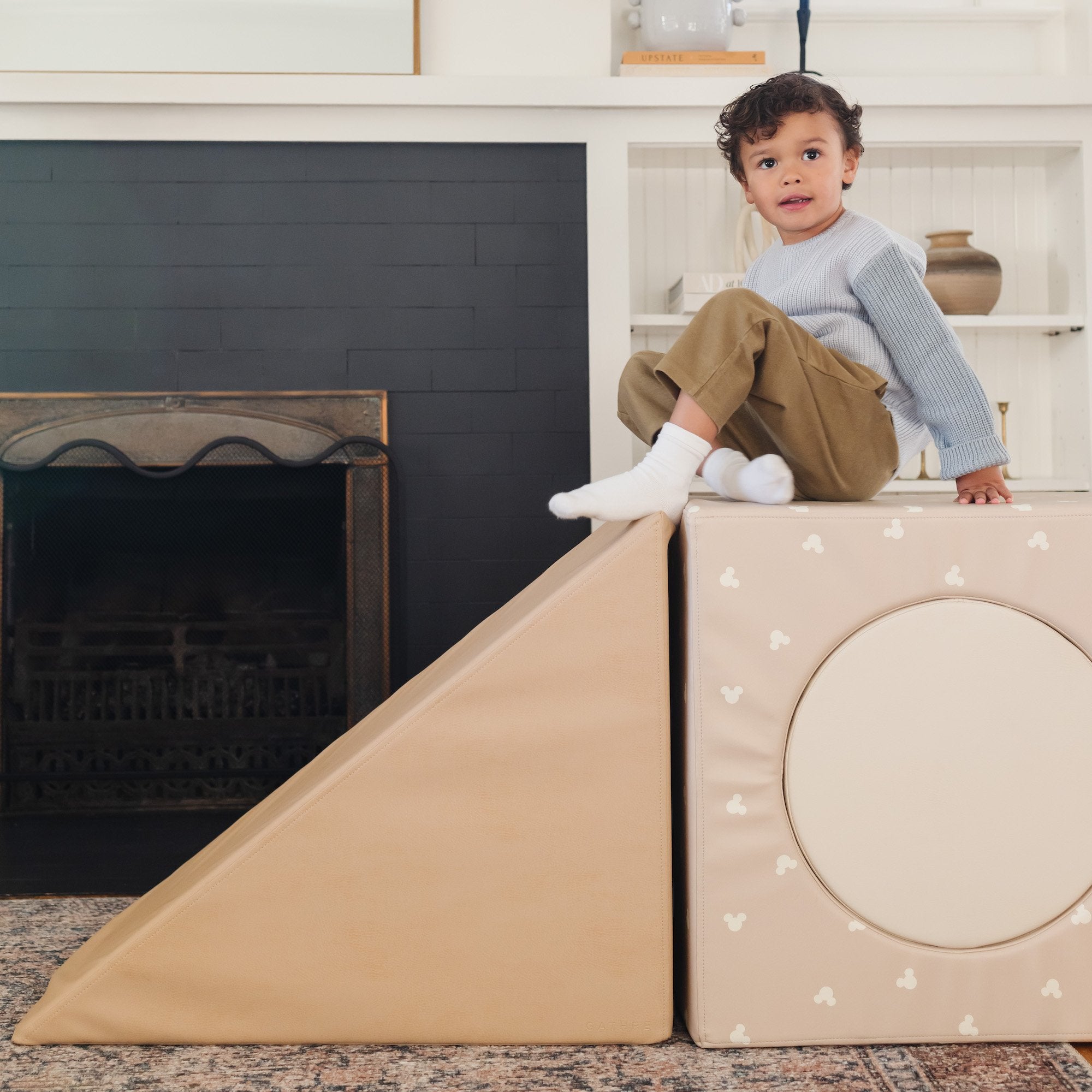 Mickey Mouse (on sale)@Kid playing on the Mickey Mouse Block Playset