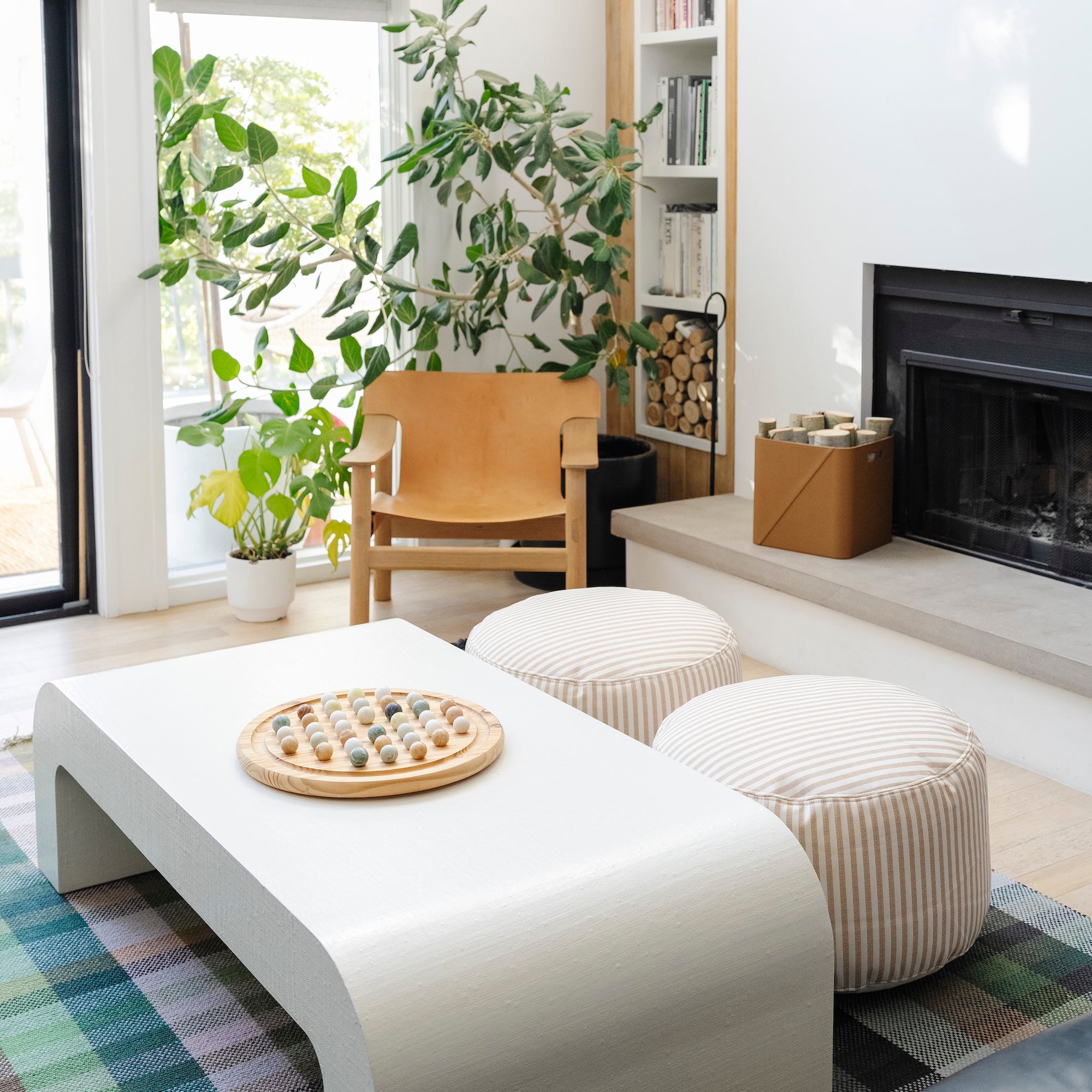 Cafe Stripe@lifestyle image of cafe stripe circle poufs