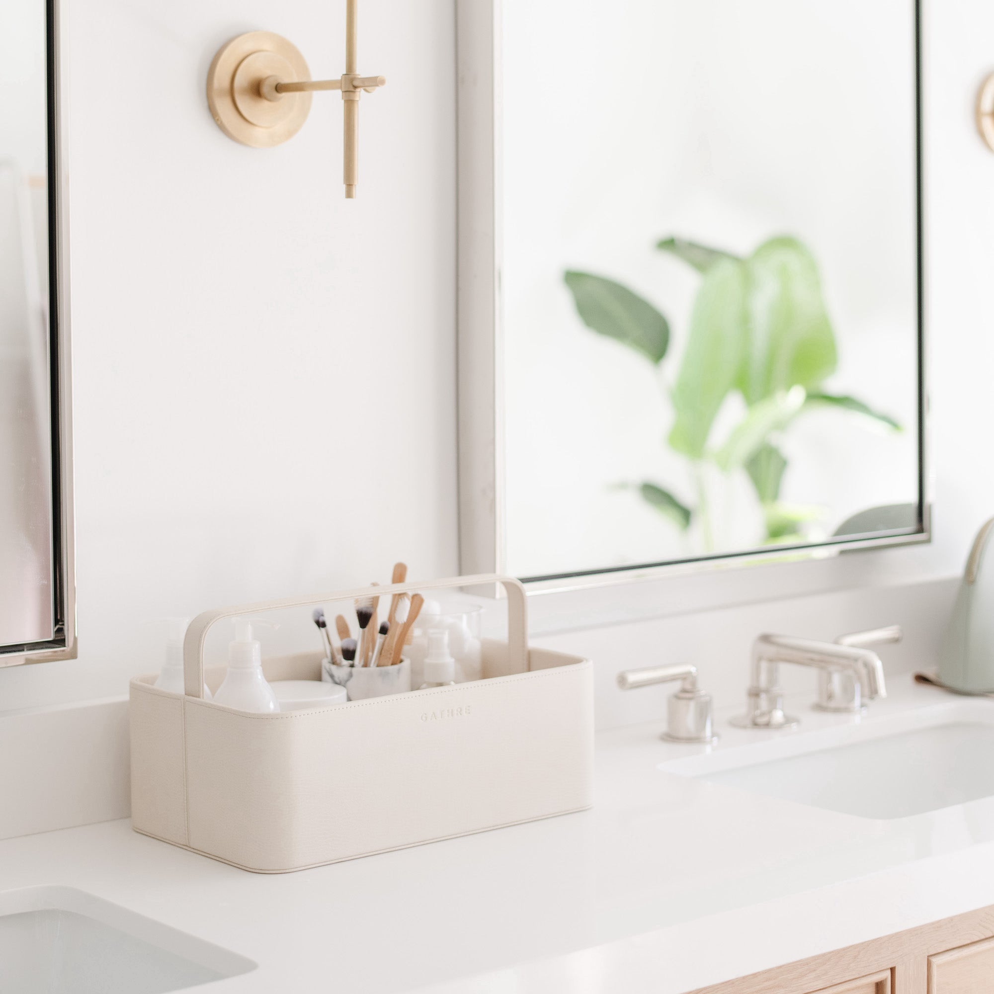 All@Small Ivory Caddy on bathroom countertop
