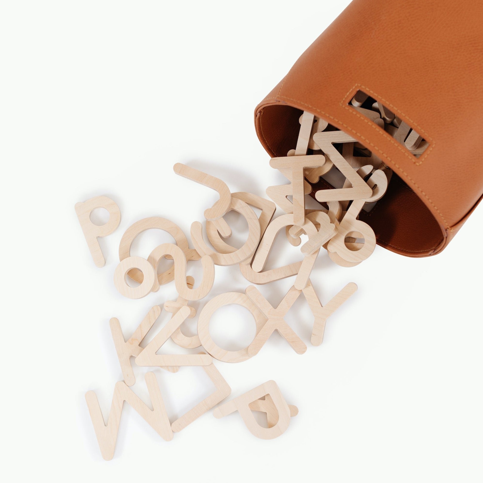 Birch@Wooden Letters pouring out of a Small Storage Bin