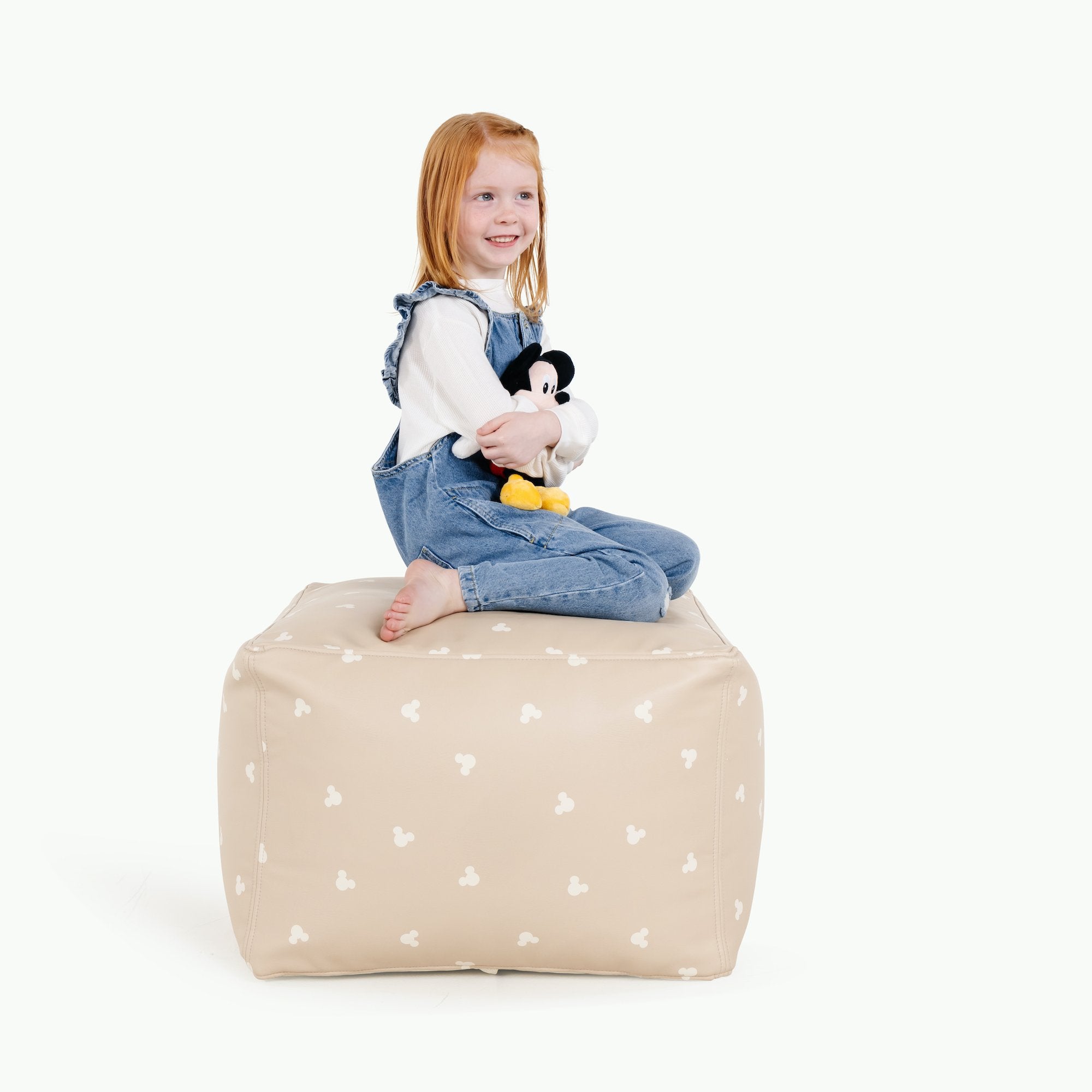Mickey Mouse (on sale)@Kid sitting on the Mickey Mouse Square Pouf