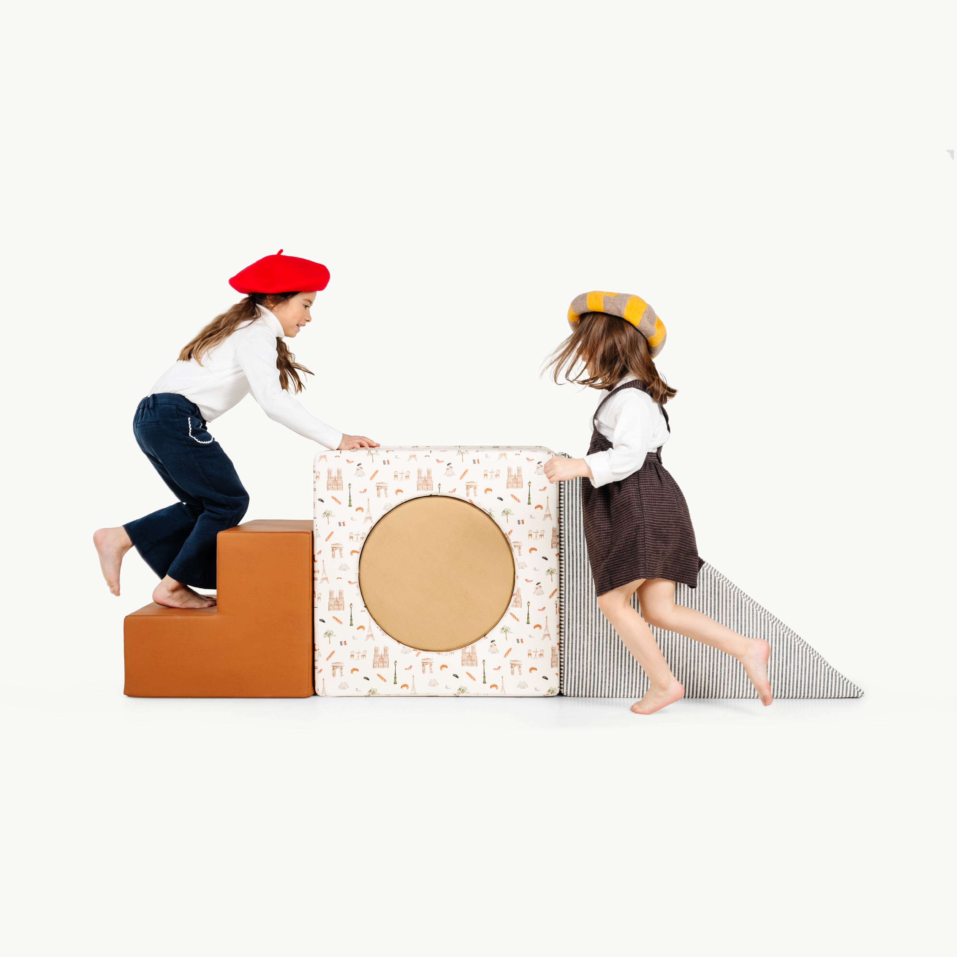 Paris • Wheat • Stone Stripe • Ginger@kids playing with the paris block playset