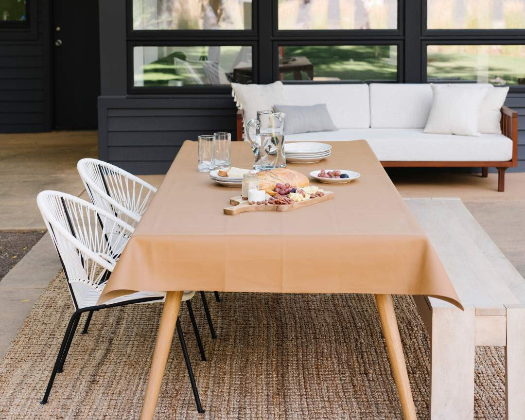 Tablecloth on outside table.