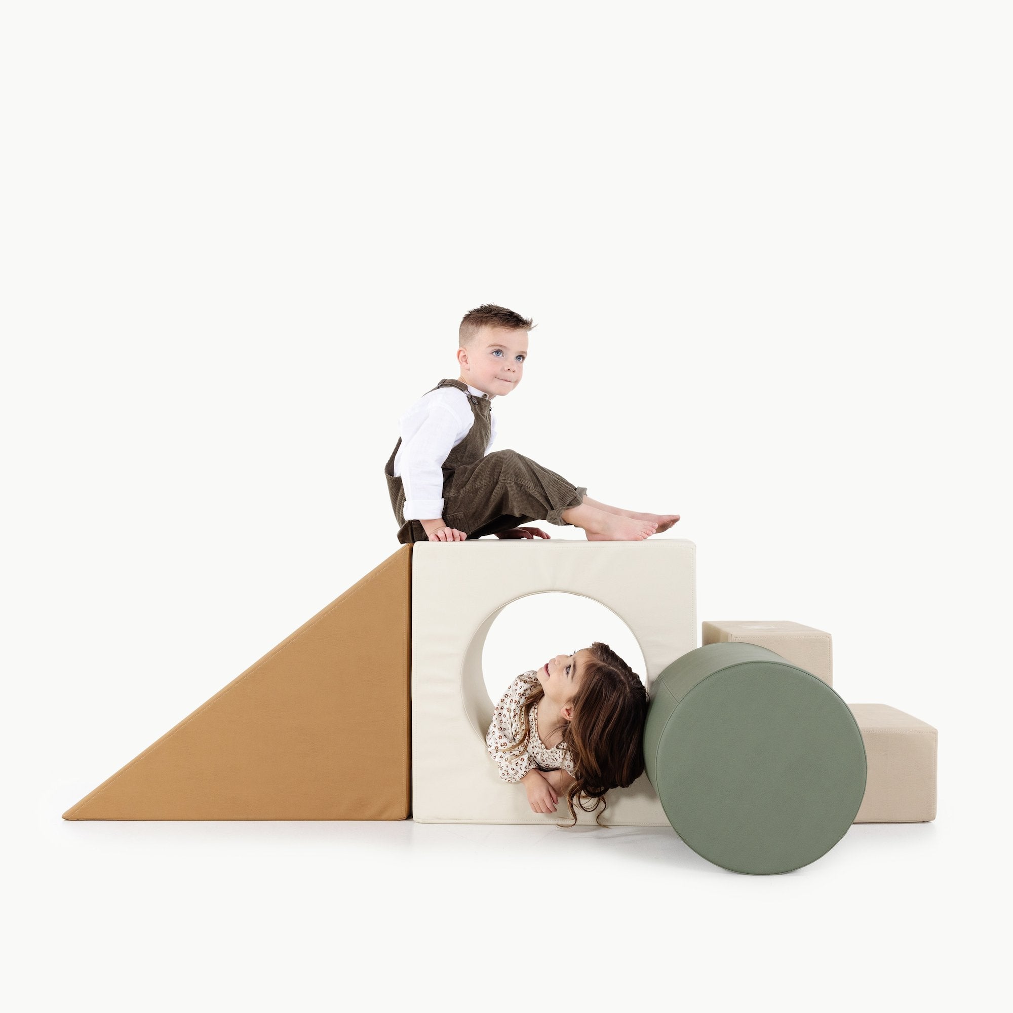 Camel • Ivory • Thyme • Millet@Kids playing on the Thyme Block Playset