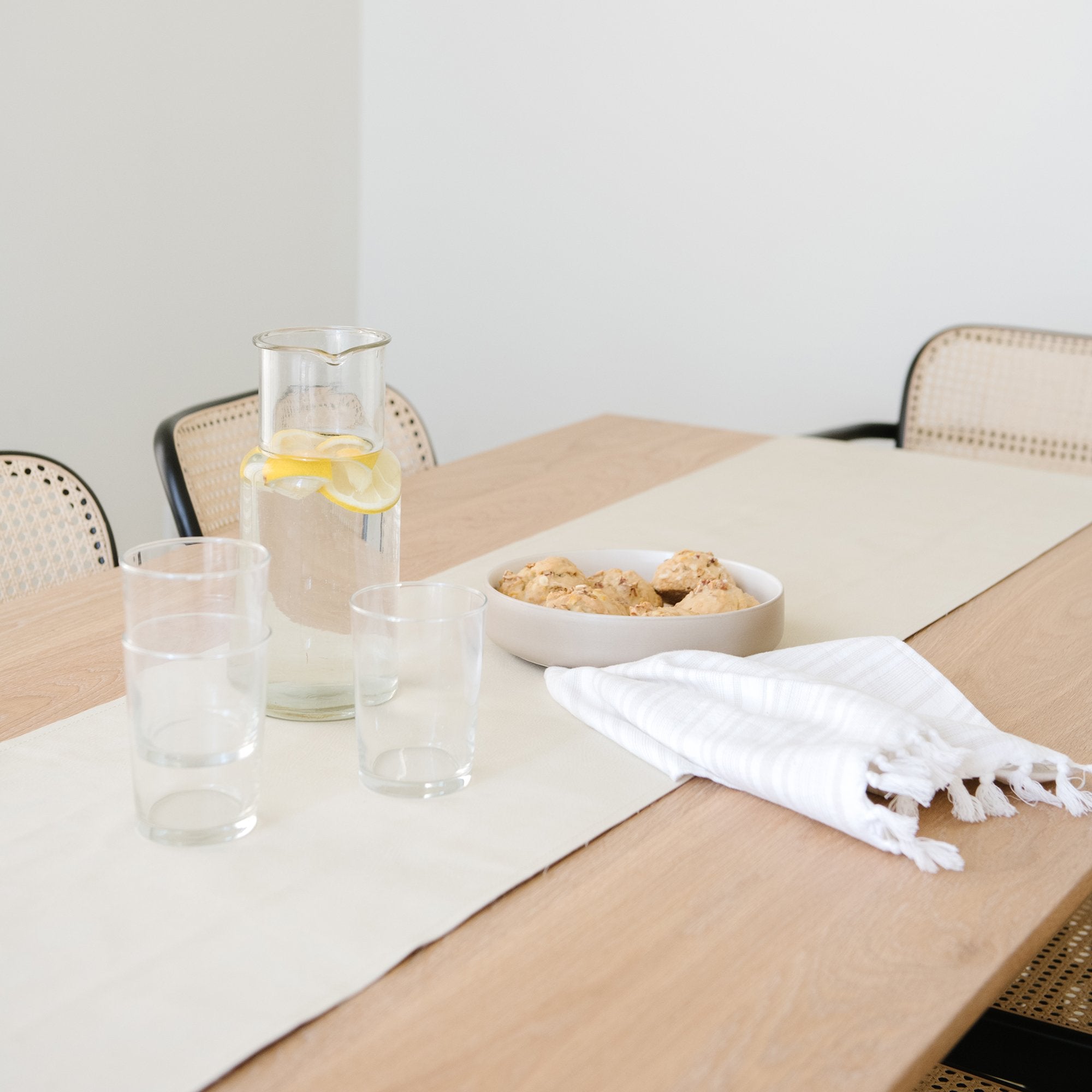 Blanc (on sale)@Overhead of Blanc Table Runner on table