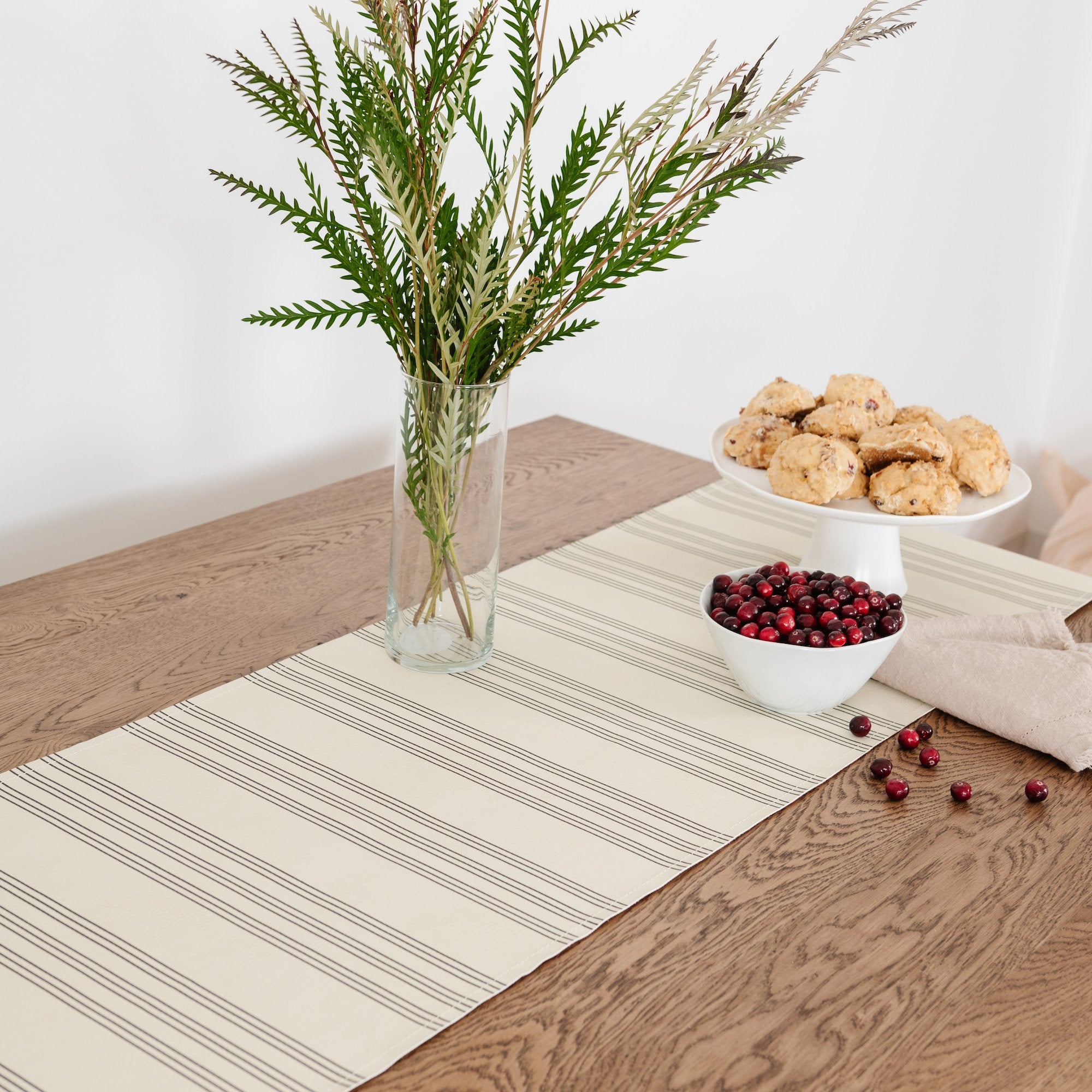 Pencil Stripe (on sale)@Overhead of Pencil Stripe Table Runner on table