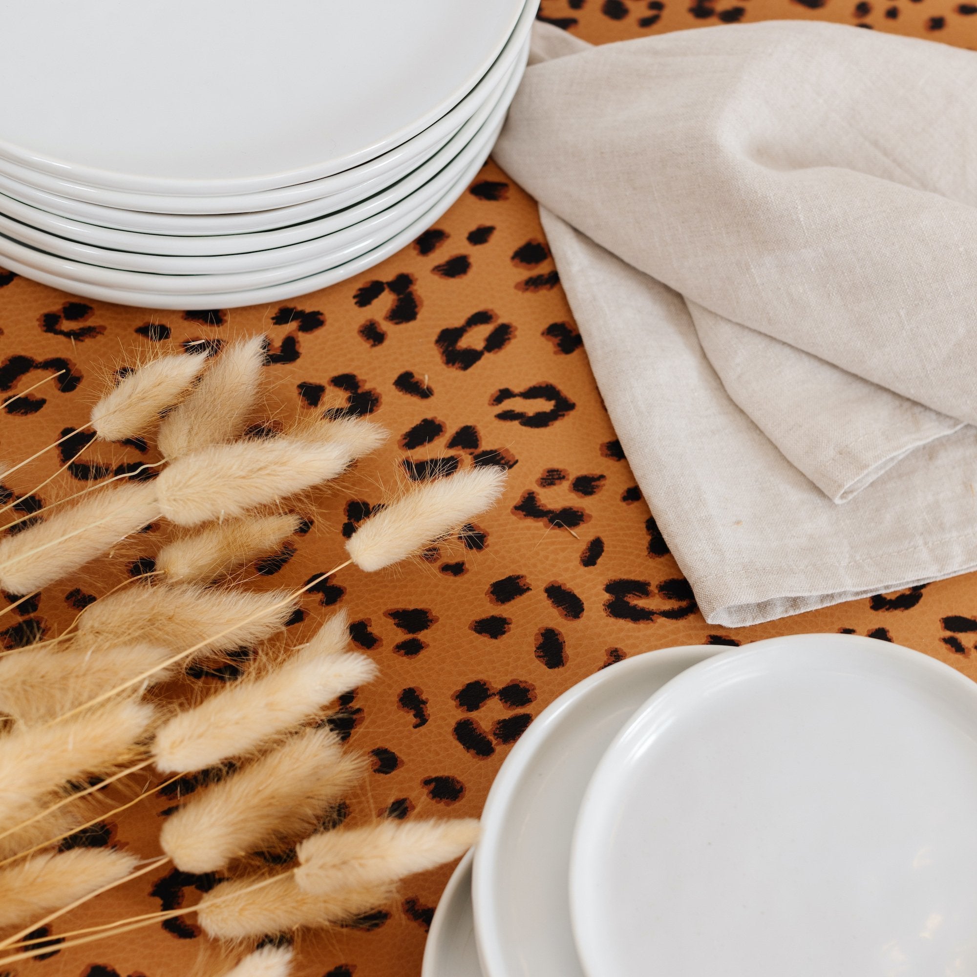 Leopard (on sale)@Overhead of Leopard Table Runner on table