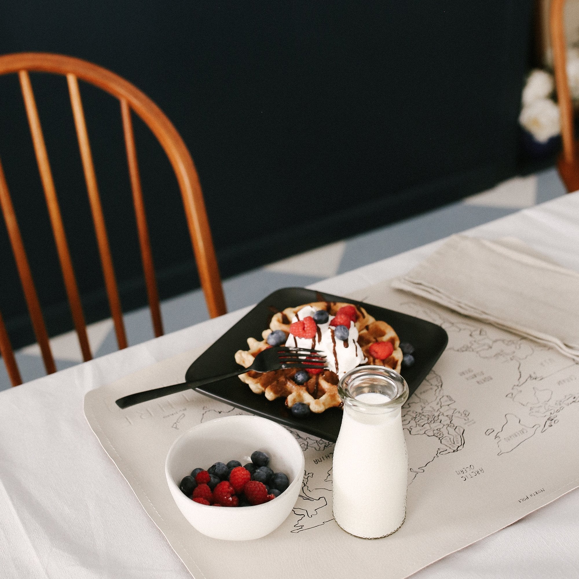 World Map@World Map Micro mat under a plate of waffles