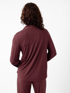 Burgundy@woman wearing burgundy cozy earth pajamas