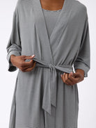 Eclipse Mini Stripe@woman wearing a eclipse mini stripe cozy earth robe