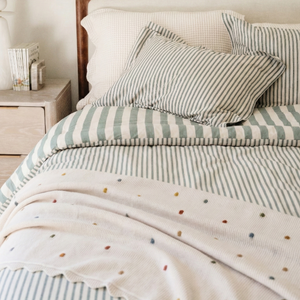 Ivory@Soft cotton throw blanket styled in a child’s bedroom