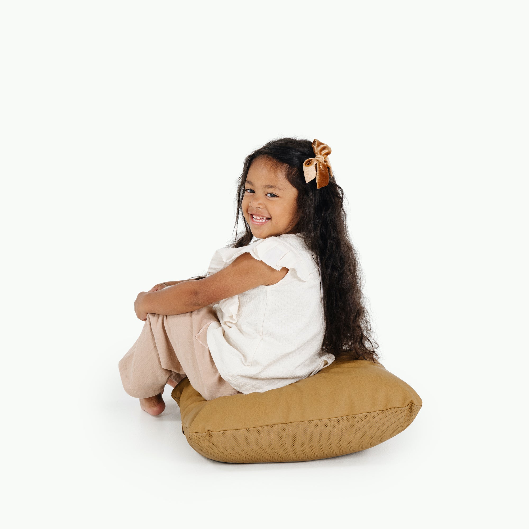 Ochre (on sale) / Square@Kid sitting on the Ochre Mini Square Floor Cushion