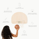 Ivory@Gathre Doorway Basketball Hoop infographic with key callouts