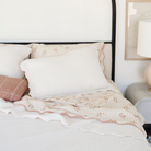 Ivory@Textured cotton waffle coverlet styled in a child’s bedroom