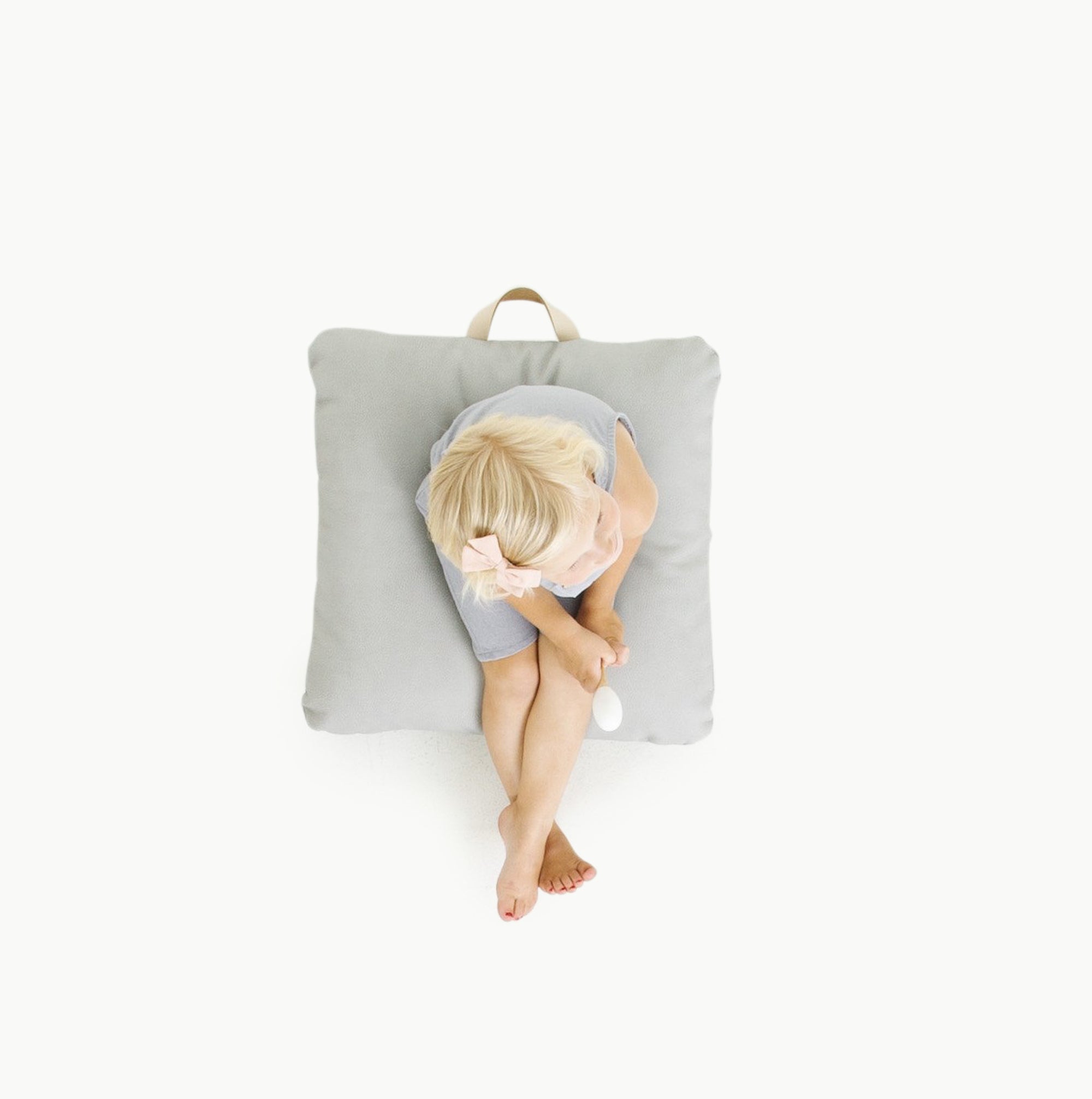 Pewter (on sale) / Square@overhead of kid sitting on the pewter mini square floor cushion