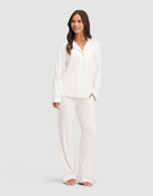 Ivory@woman wearing ivory cozy earth pajamas