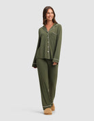 Olive@woman wearing olive cozy earth pajamas
