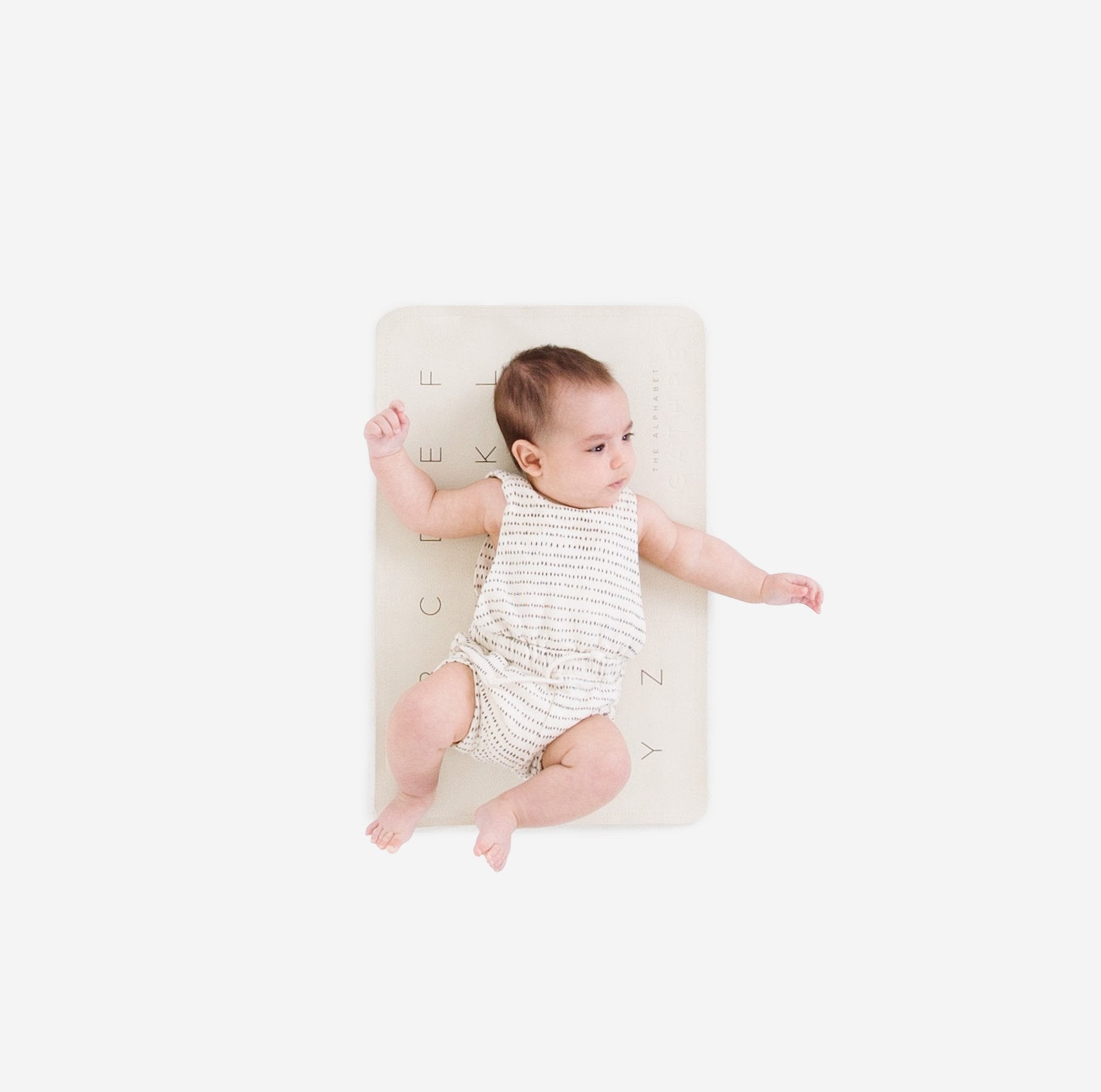 ABC (on sale)@overhead of baby on the ABC micro mat