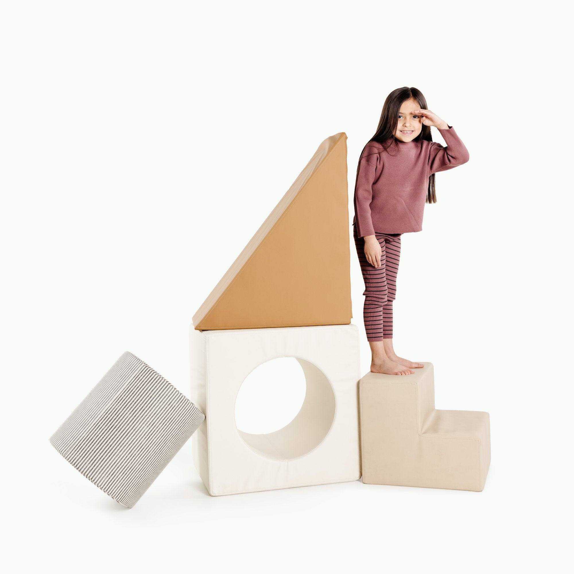 Camel • Ivory • Stone Stripe • Millet@Kid playing on the Camel Block Playset