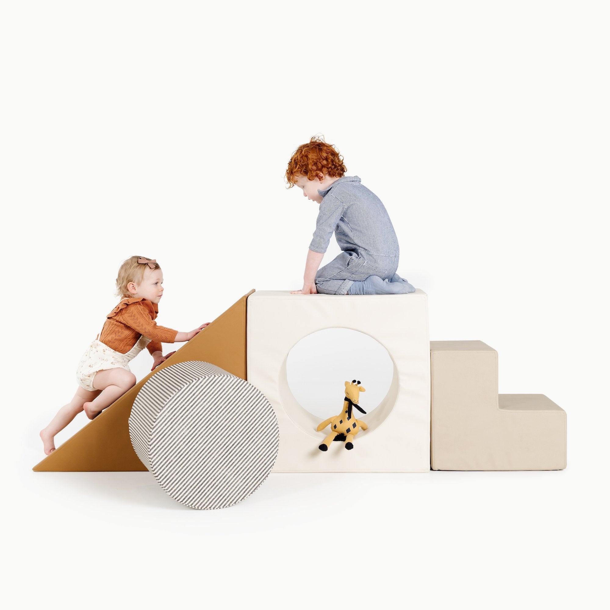 Camel • Ivory • Stone Stripe • Millet@Kid playing on the Camel Block Playset