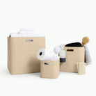 Millet@Millet Storage Bins full of cleaning supplies + linens 