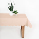Untanned Scallop (on sale) / 8 Foot@untanned scallop tablecloth on table