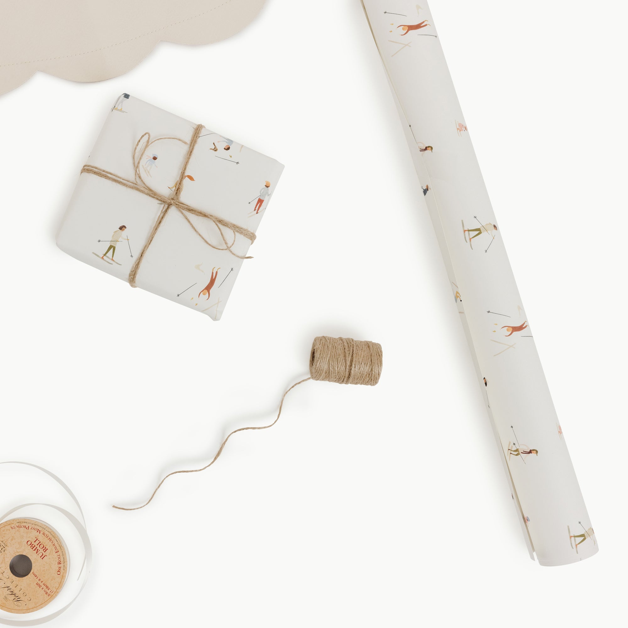 Nordic@flatlay image of nordic wrapping paper and wrapping supplies